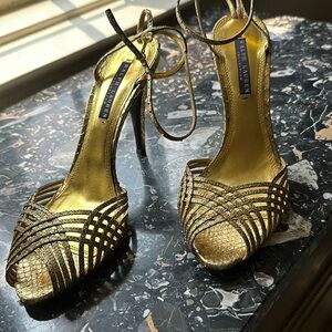 Ralph Lauren purple label gold snake skin pumps